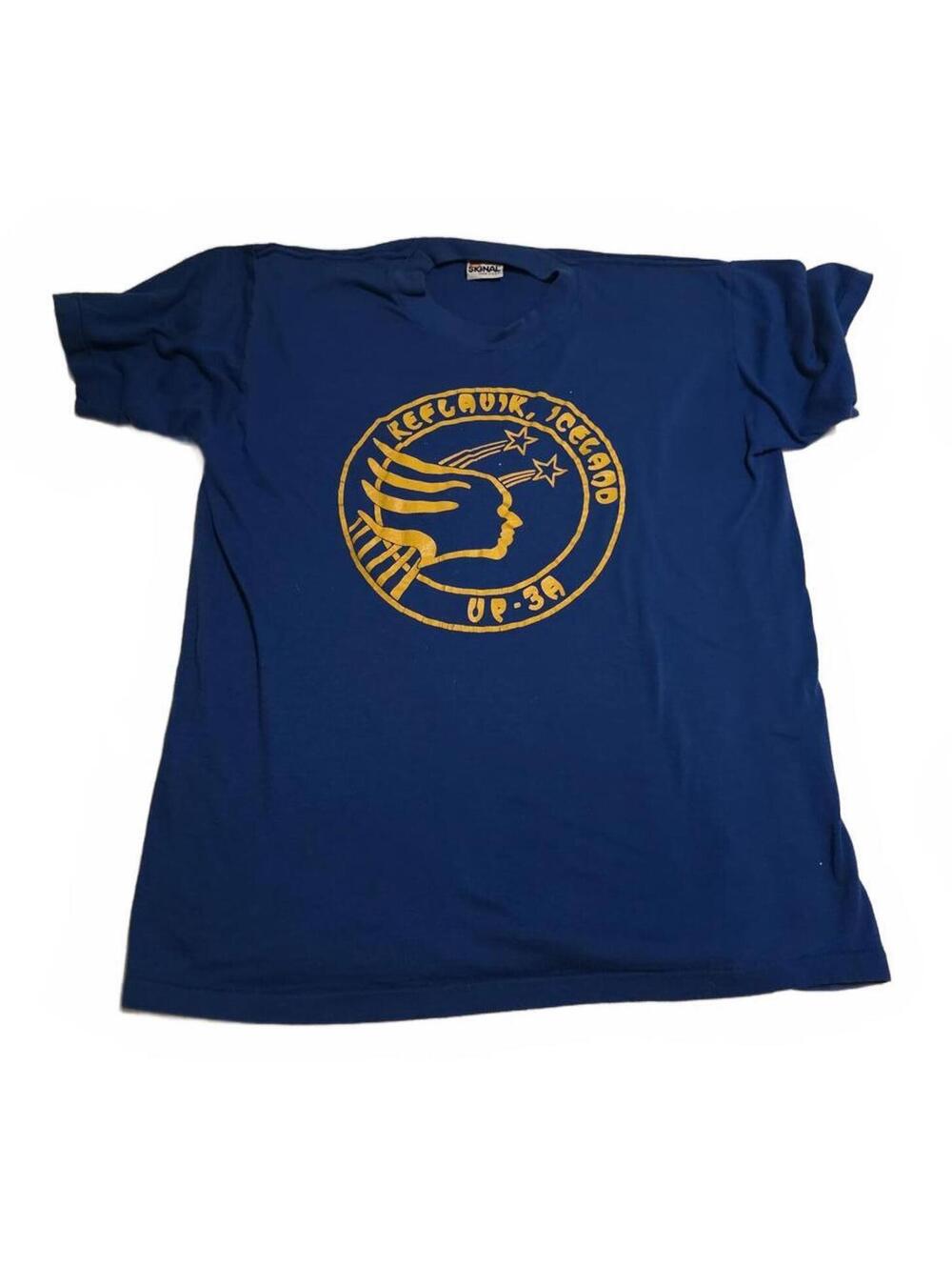 Vtg Keflavik Iceland UP-3A Graphic Signal Blue T-Shirt Men's Large